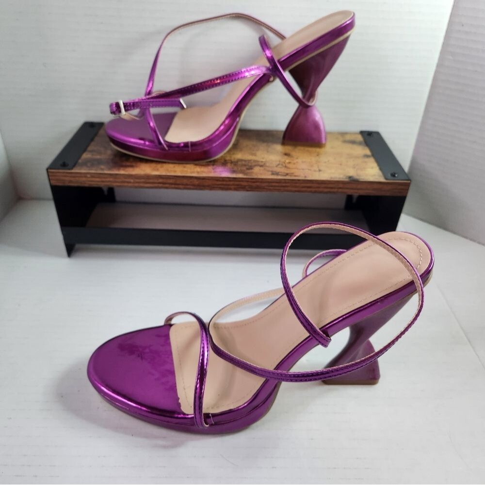Purple Shiney Strapy Heels T-tied Womens 41( US 10.5)